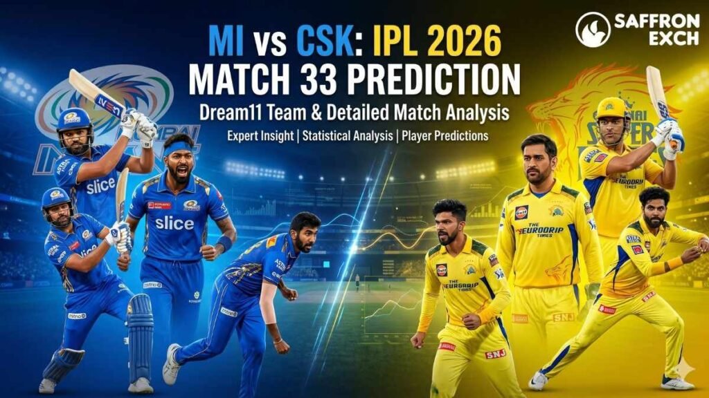 Saffronexch IPL betting tips MI vs CSK match 33 Mumbai Indians Chennai Super Kings Dream11 prediction
