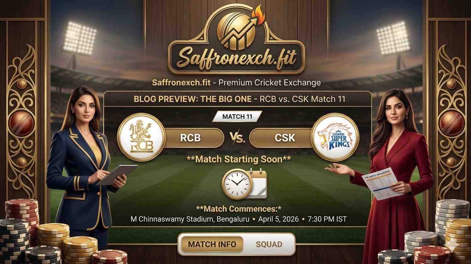 Saffronexch IPL betting tips RCB vs CSK match 11 Royal Challengers Bengaluru Chennai Super Kings Dream11 prediction
