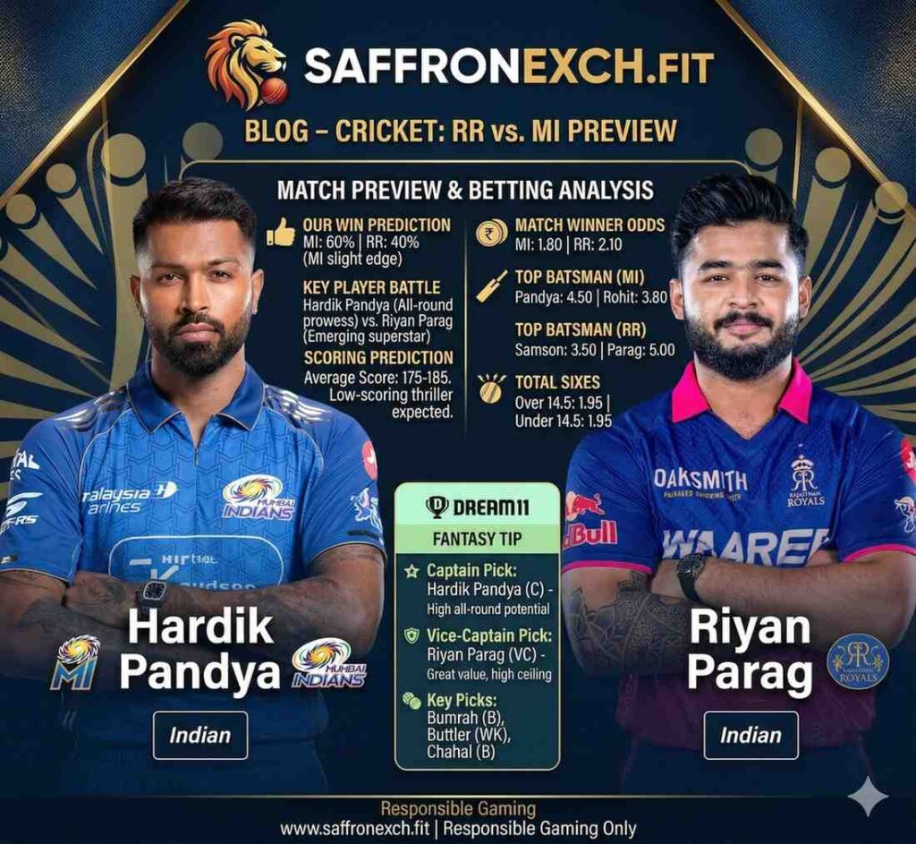 Saffronexch IPL betting tips RR vs MI match 13 Rajasthan Royals Mumbai Indians Dream11 prediction