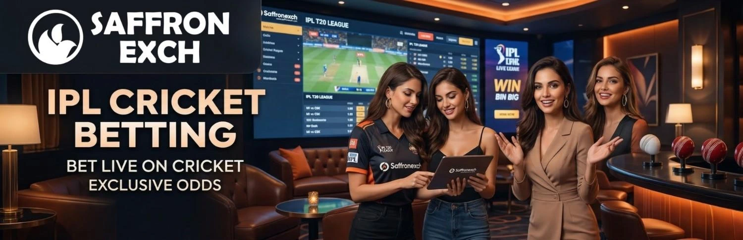Saffron Exchange IPL cricket betting app interface showing match winner odds