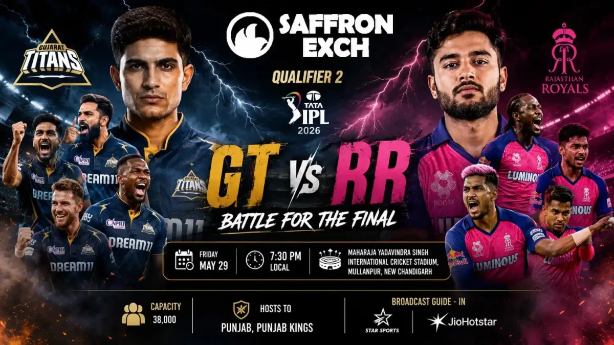 GT vs RR Qualifier 2 IPL 2026 Match Poster | Saffron Exch