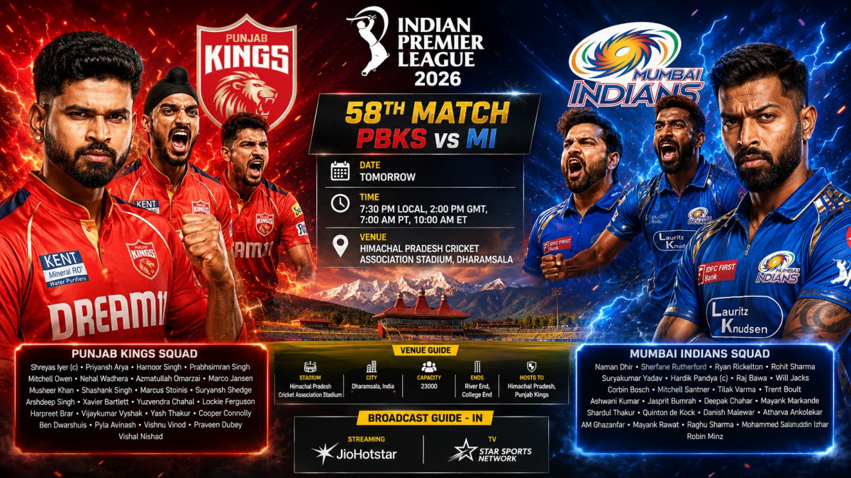 Dream11 Prediction PBKS vs MI IPL 2026 58th Match Dharamsala match preview image