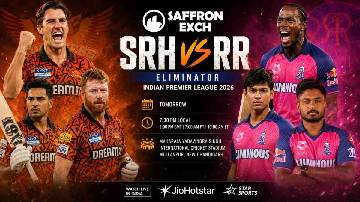 SRH vs RR Eliminator IPL 2026 Match Poster | Saffron Exch